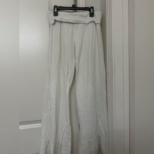 White linen blend pants